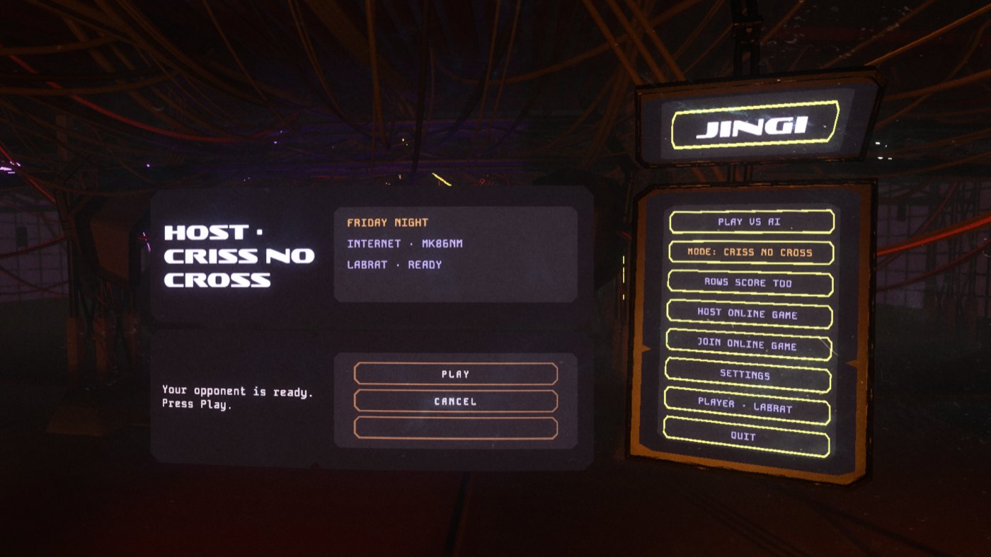 The room before an online match: the game is called Friday Night, the opponent is ready, the host can press Play